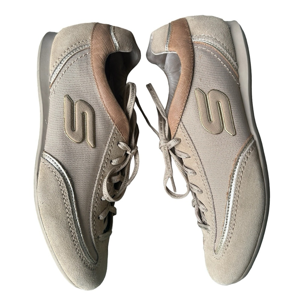 Skechers Bella Campana Sneakers Women's Size 10 Gold Leather Textile Lace-Up
